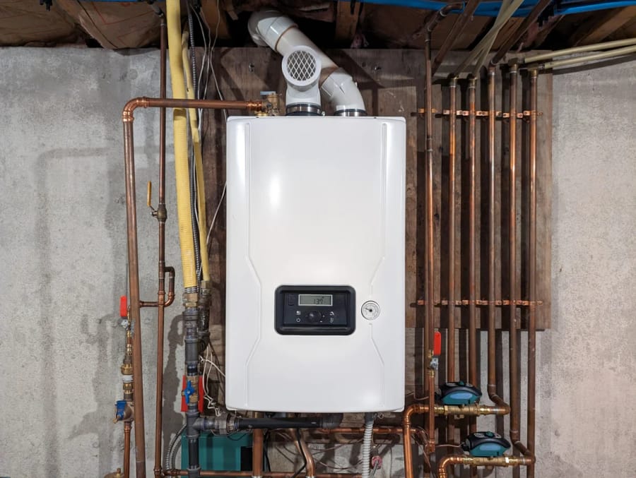 tankless water heater in a basement